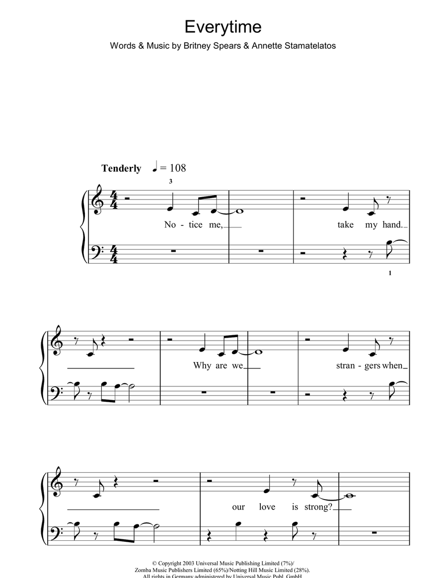 Everytime Easy Piano scores gallery preview page 1
