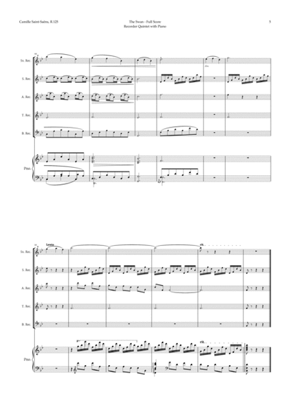 The Swan by Saint-Saëns for Recorder Quintet and Piano image number null