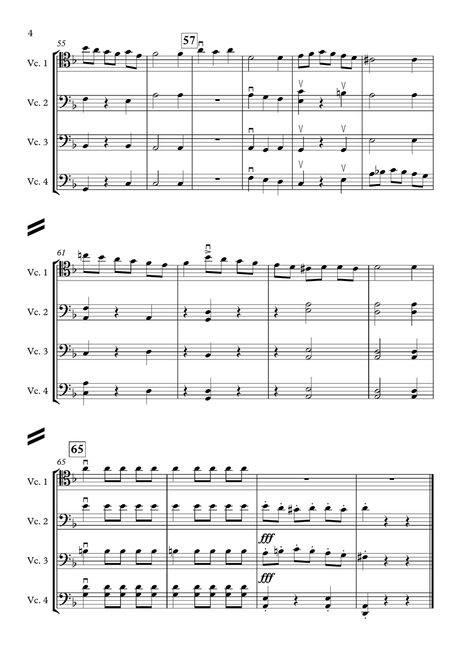 Basse-Danse (Movement 1 from Capriol Suite) [Cello Quartet] Cello Solo scores gallery preview page 4