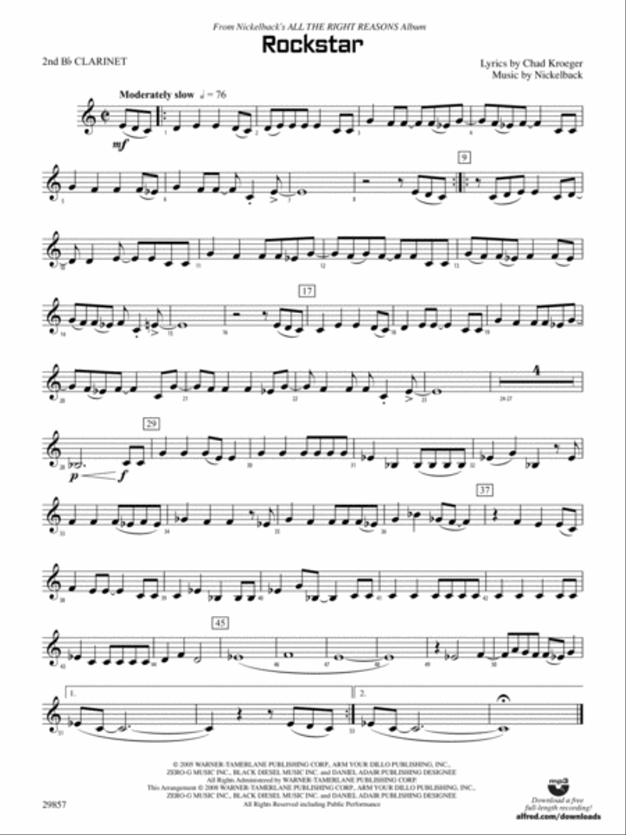 Rockstar: 2nd B-flat Clarinet Concert Band scores gallery preview page 1