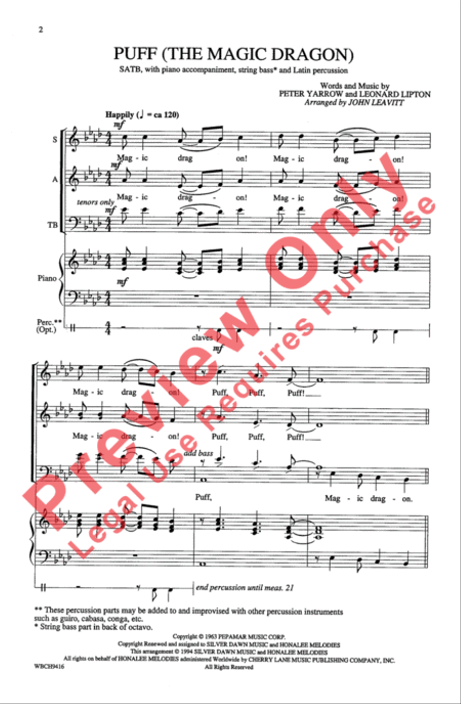 Puff (The Magic Dragon) Puff (The Magic Dragon) 4-Part scores gallery preview page 2