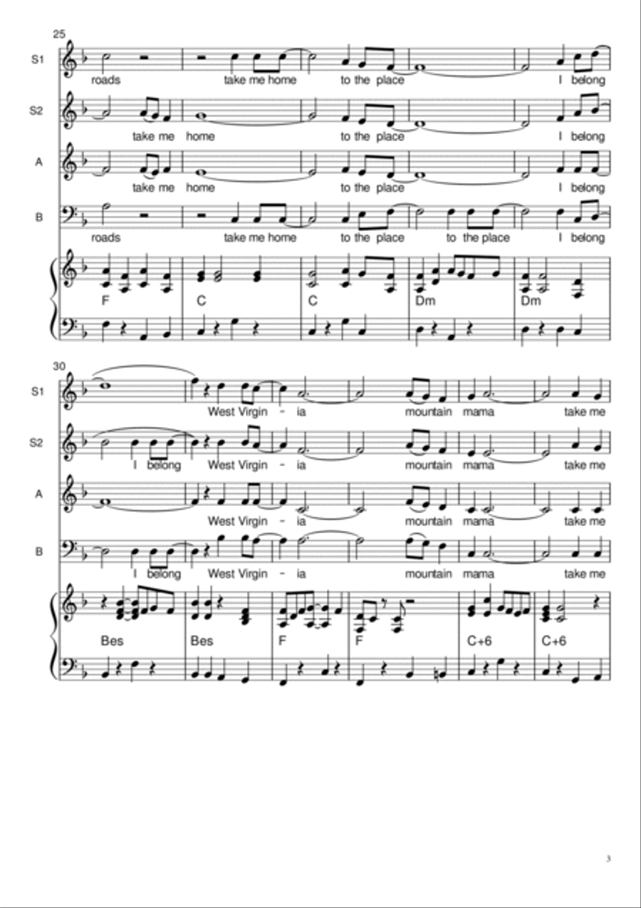 Take Me Home, Country Roads Choir scores gallery preview page 3