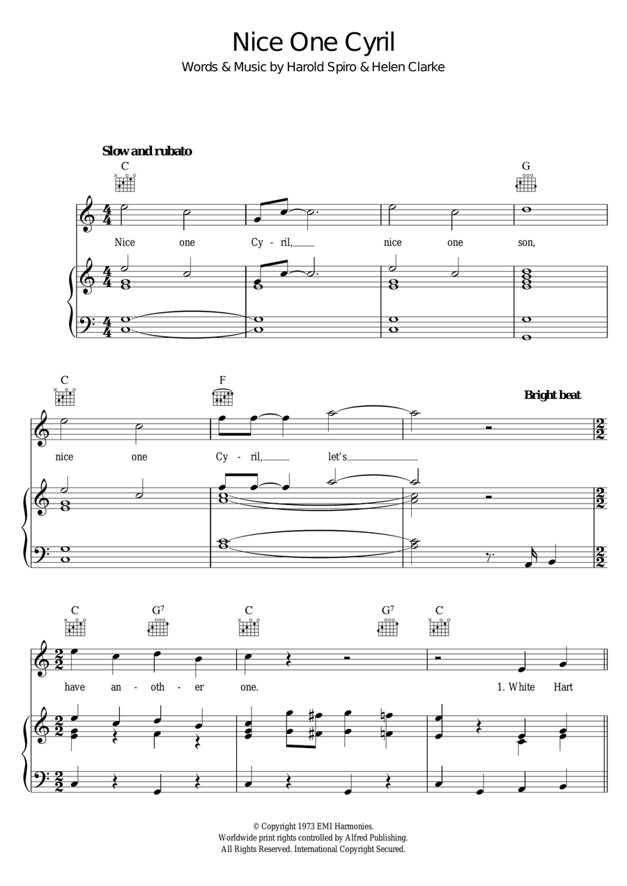 Nice One Cyril Piano, Vocal, Guitar scores gallery preview page 1