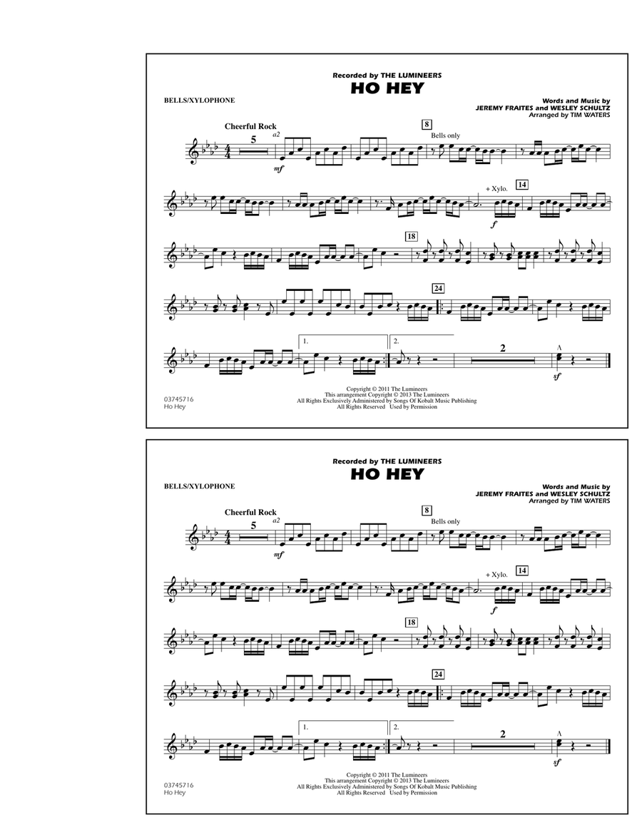 Ho Hey - Bells/Xylophone Ho Hey - Bells/Xylophone Marching Band scores gallery preview page 1