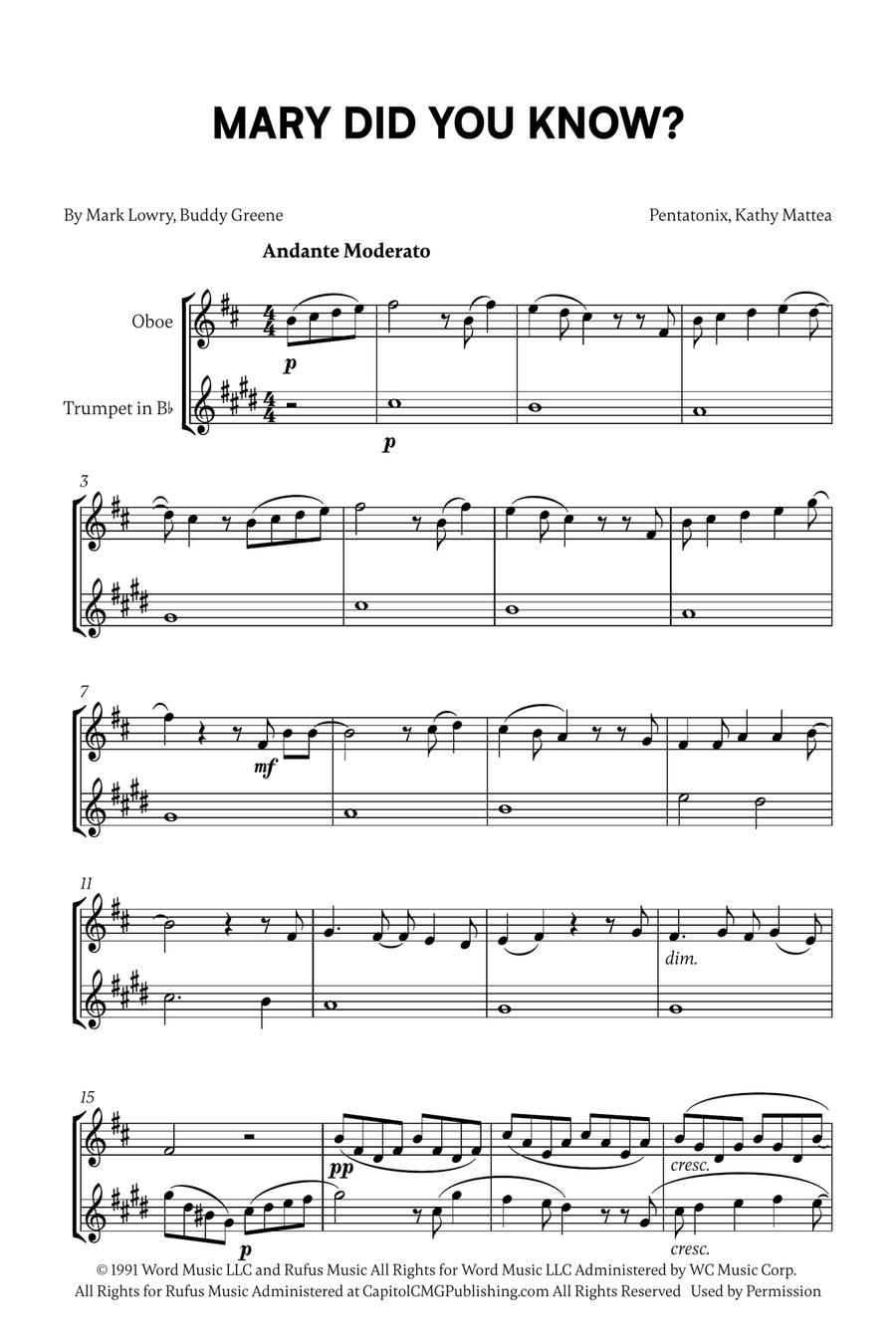 Mary, Did You Know? Mary, Did You Know? Trumpet Duet scores gallery preview page 1
