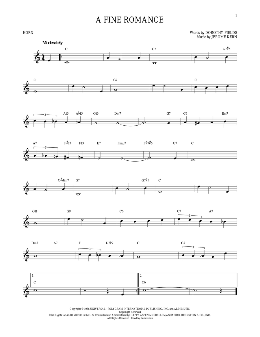 A Fine Romance A Fine Romance Horn Solo scores gallery preview page 1