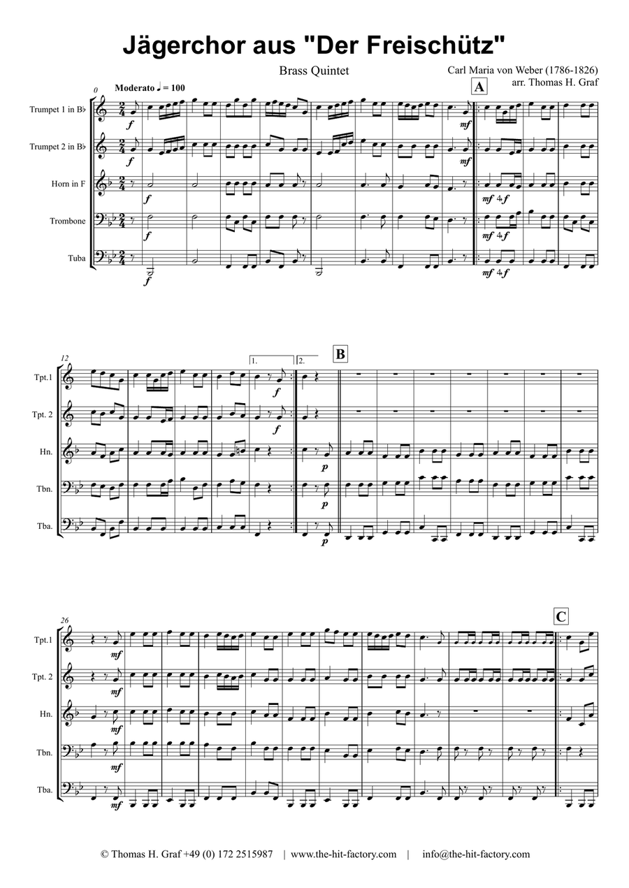 Jaegerchor - Der Freischuetz C.M.Weber - Brass Quintet Brass Quintet scores gallery preview page 1