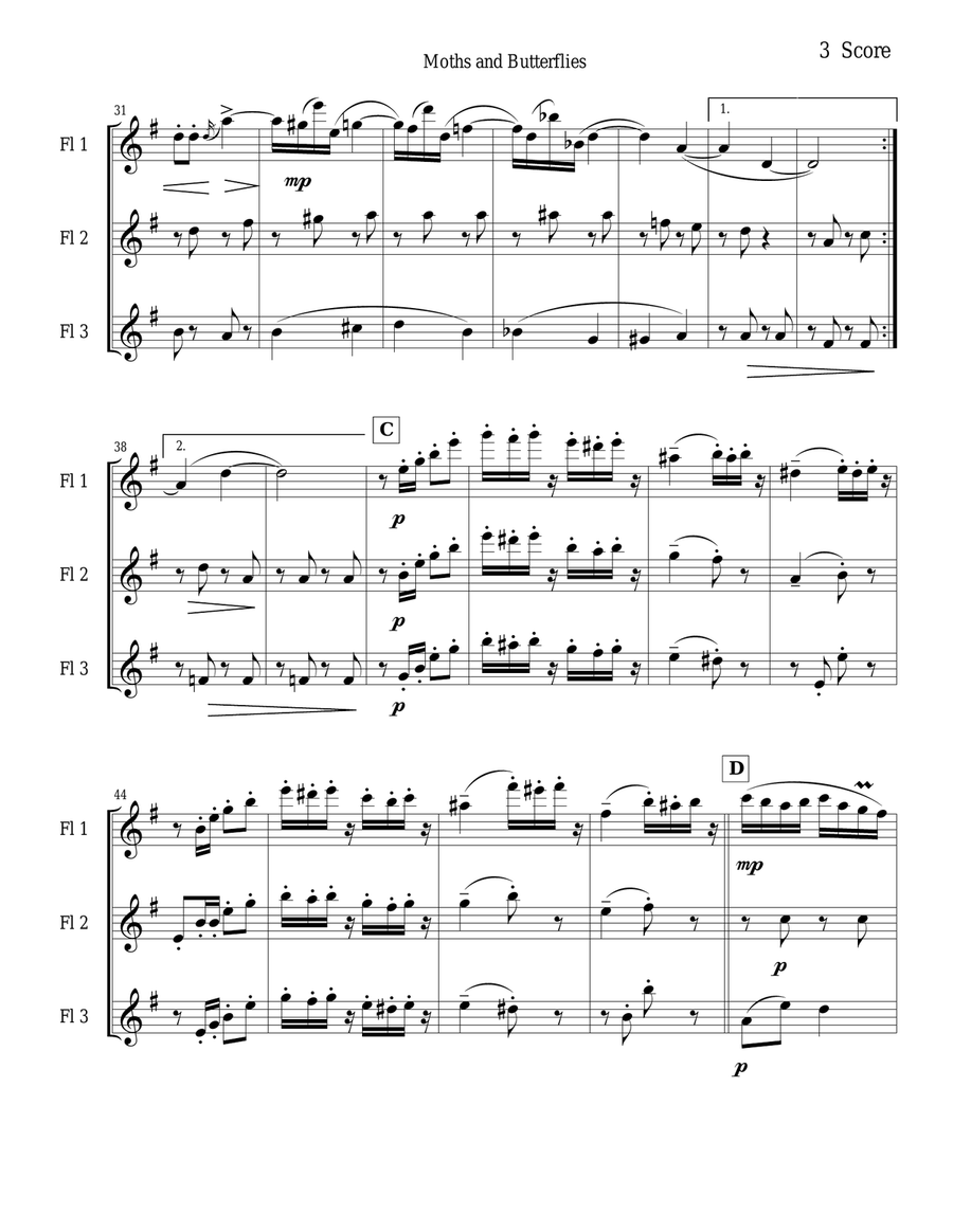 Moths and Butterflies by Elgar for flute trio Flute Trio scores gallery preview page 3