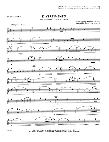 Divertimento (first movement from K439B) - 1st Bb Clarinet