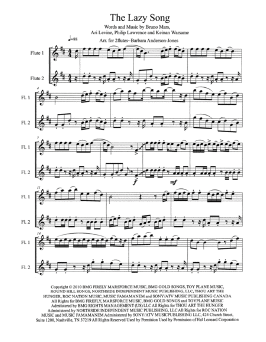 The Lazy Song Flute Duet scores gallery preview page 2