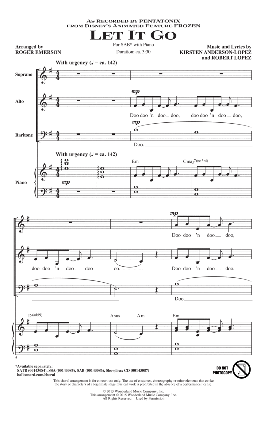 Let It Go (from Frozen) (arr. Roger Emerson) 3-Part scores gallery preview page 1
