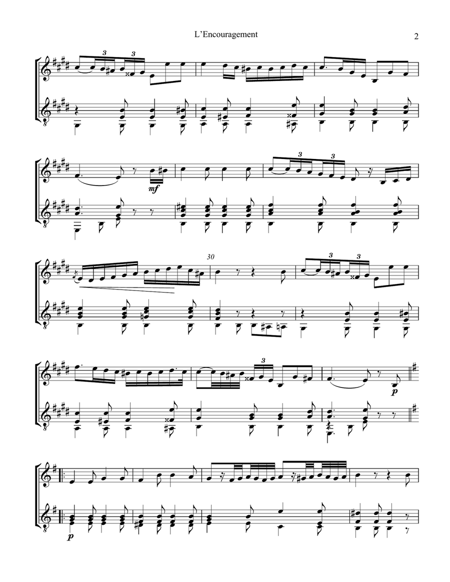 L'Encouragement Op. 34 for violin and guitar (E major) String Duet scores gallery preview page 3