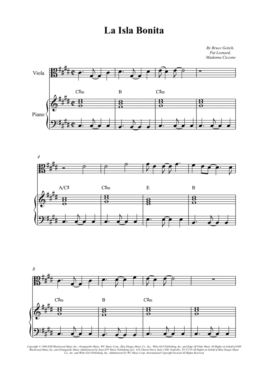 La Isla Bonita Viola scores gallery preview page 1
