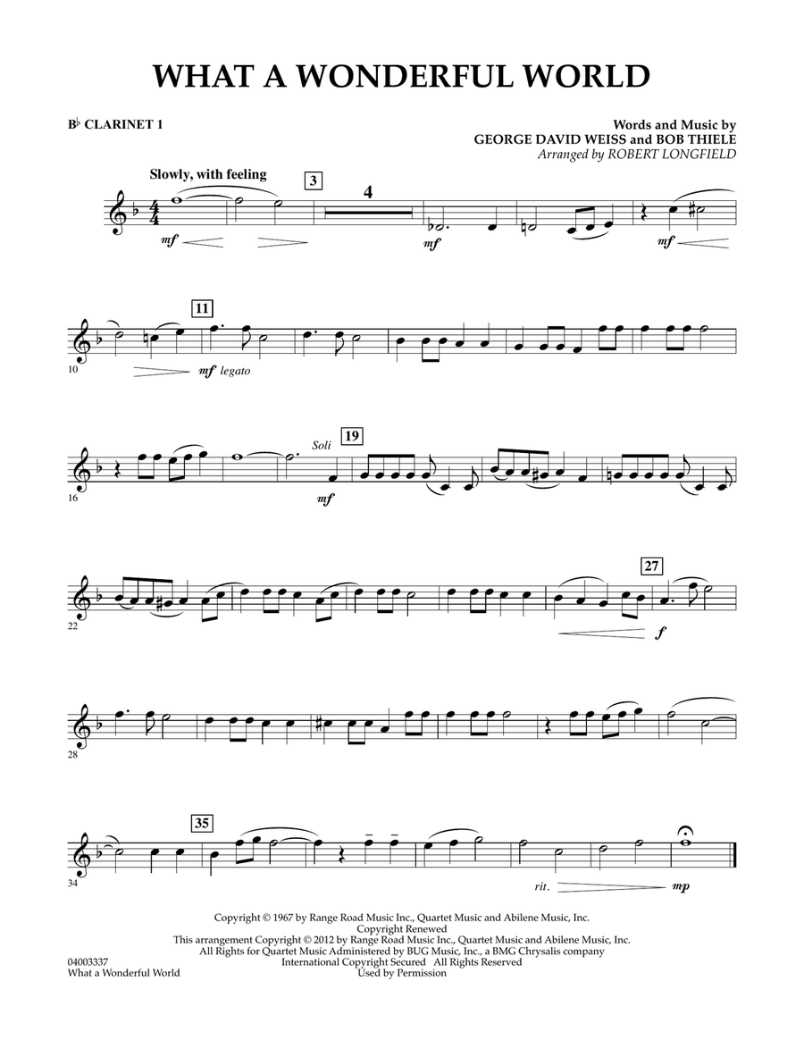 What A Wonderful World - Bb Clarinet 1 Concert Band scores gallery preview page 1