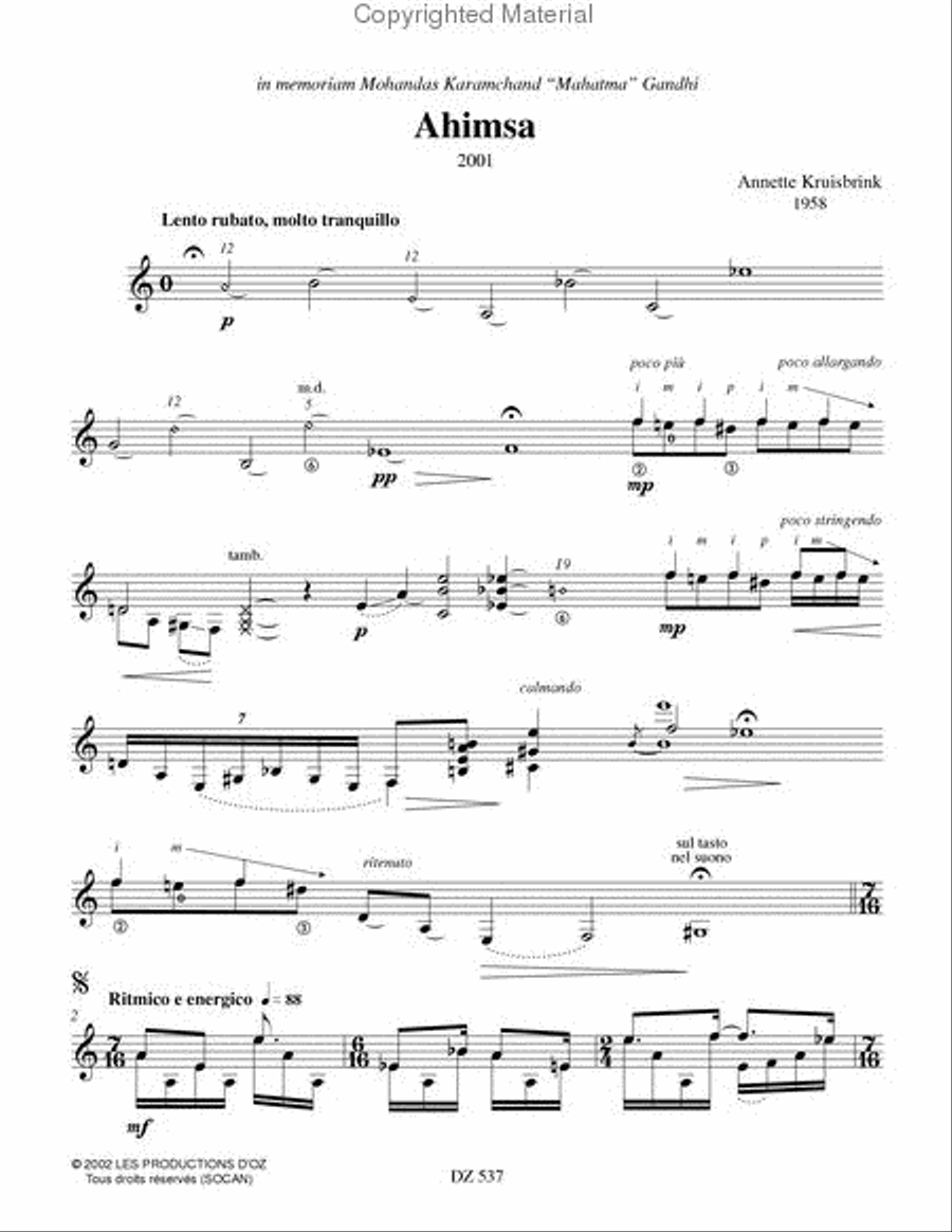Ahimsa Classical Guitar scores gallery preview page 2