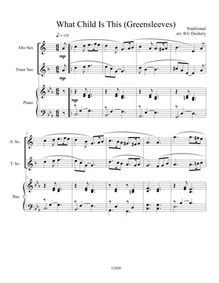 What Child Is This (Greensleeves) for alto and tenor sax duet with optional piano accompaniment