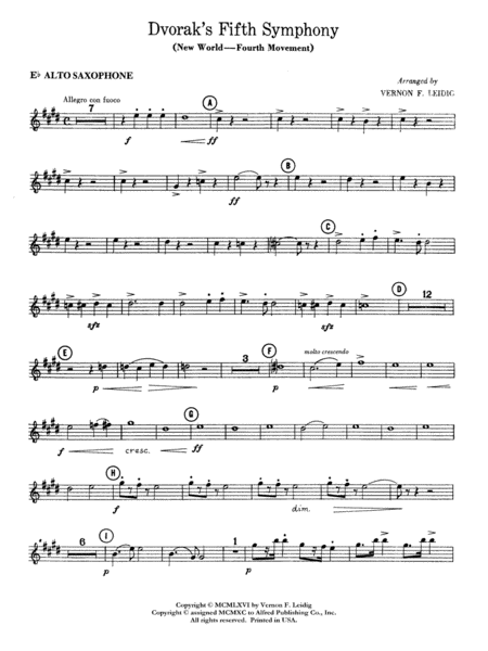 Dvorák's 5th Symphony ("New World," 4th Movement): E-flat Alto Saxophone