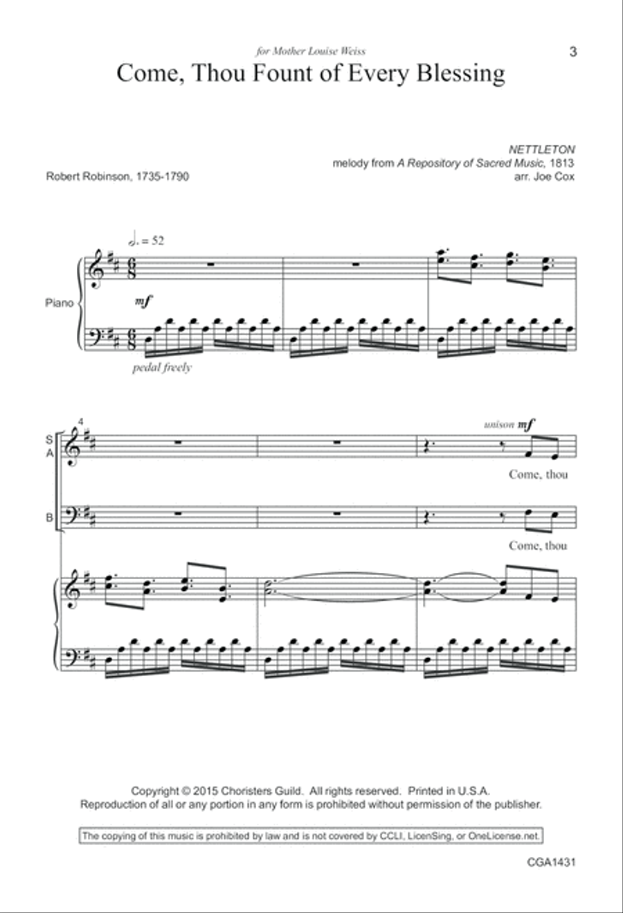 Come, Thou Fount of Every Blessing 3-Part scores gallery preview page 2