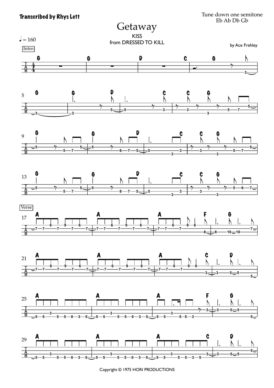 Getaway Guitar Tablature scores gallery preview page 1