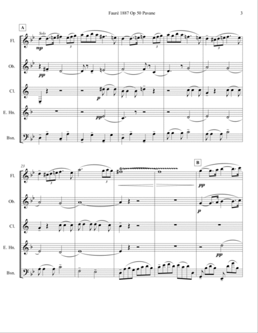 Fauré 1887 Op 50 Pavane Quintet in G minor Woodwind Quintet scores gallery preview page 3