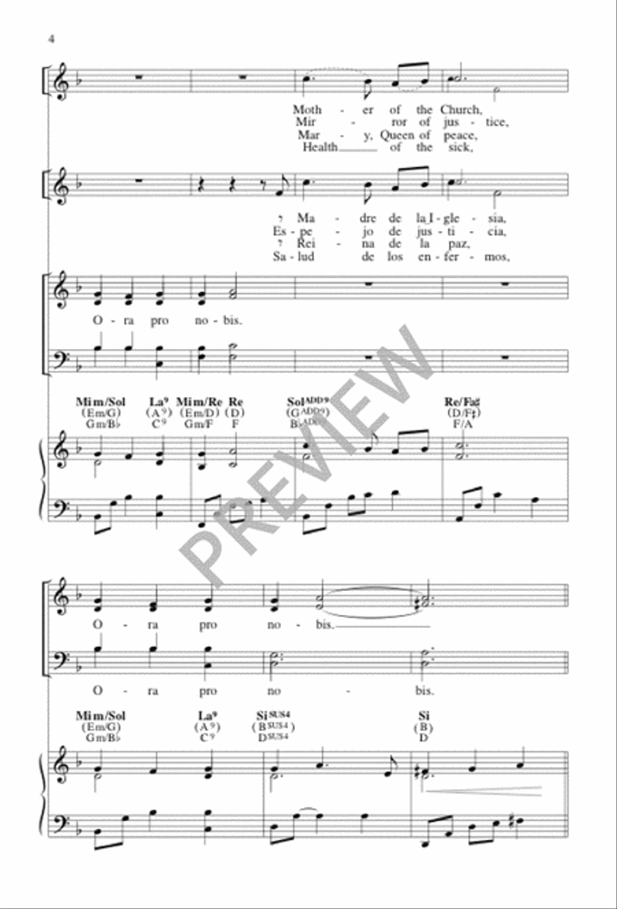 Letanía de la Santísima Virgen María / Litany of Mary 4-Part scores gallery preview page 4