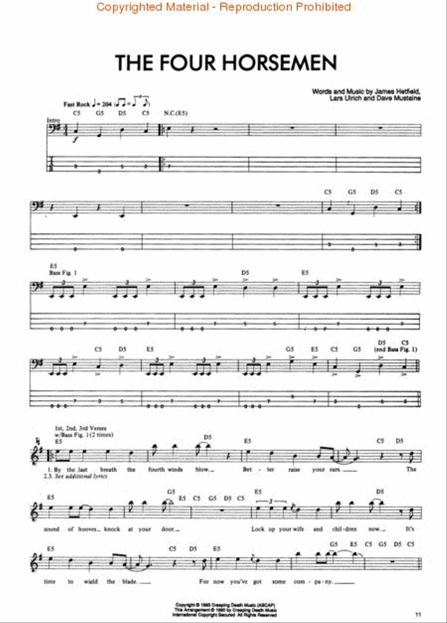 Kill 'Em All - Bass Bass Guitar Tablature scores gallery preview page 3