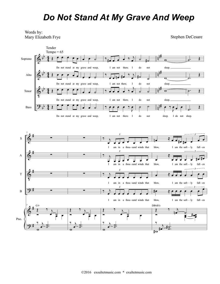Do Not Stand At My Grave And Weep (Soprano Solo and SATB) 4-Part scores gallery preview page 1