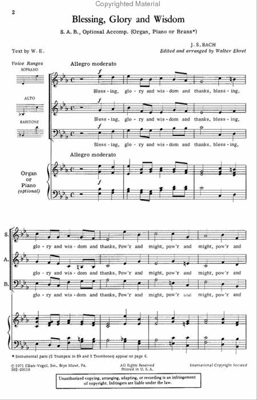 Blessing, Glory And Wisdom Choir scores gallery preview page 2