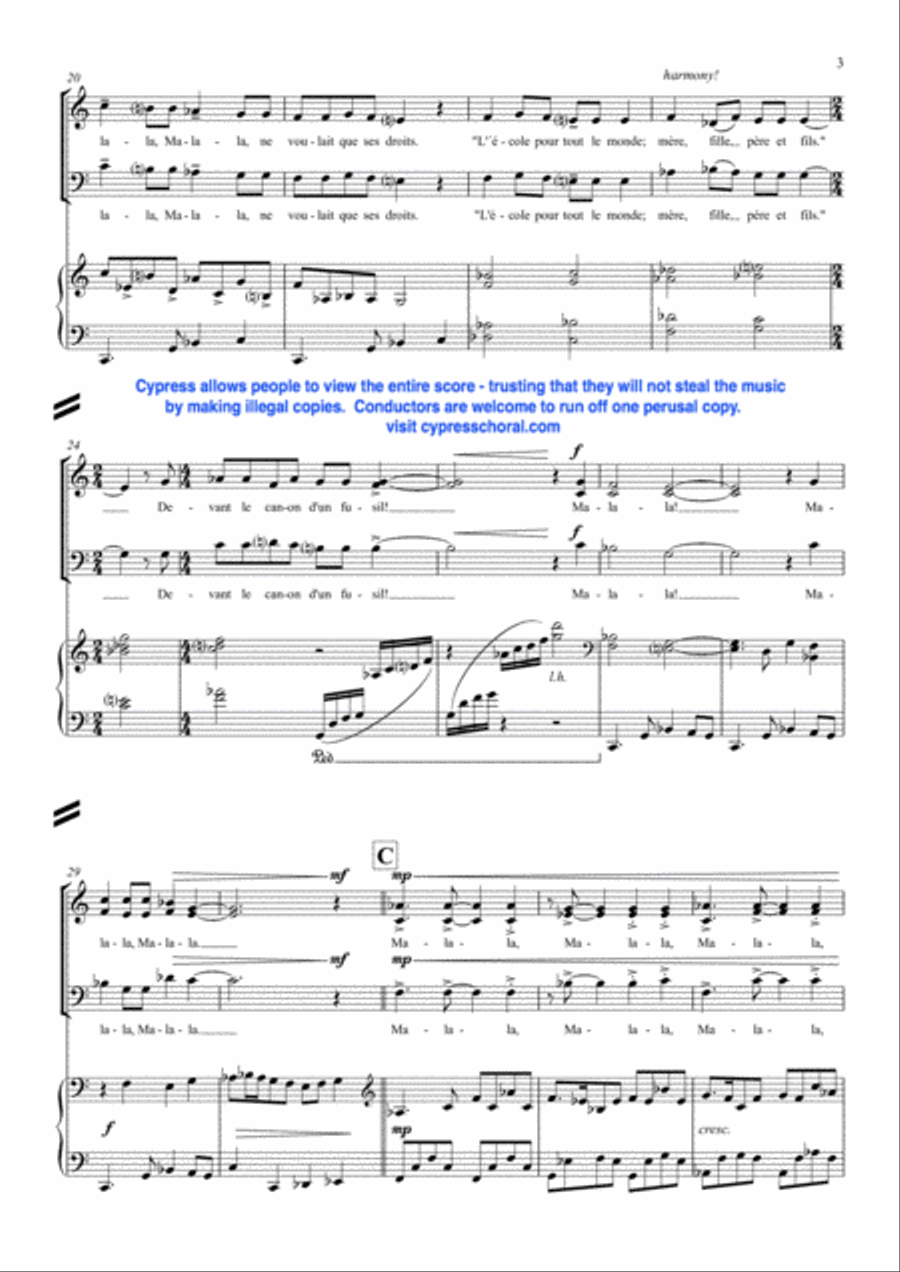 Malala Pakistani Girl French Version 3-Part scores gallery preview page 3