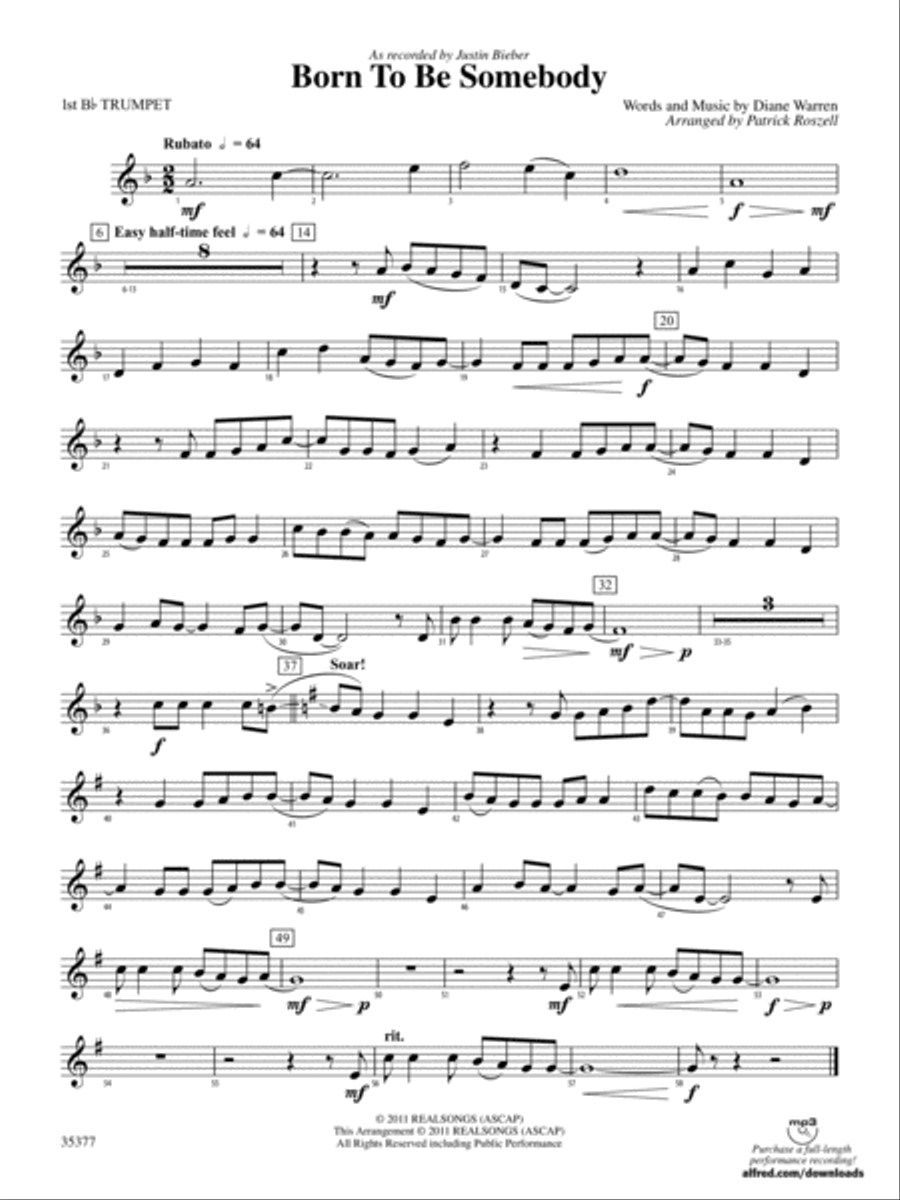 Born to be Somebody: 1st B-flat Trumpet Concert Band scores gallery preview page 1