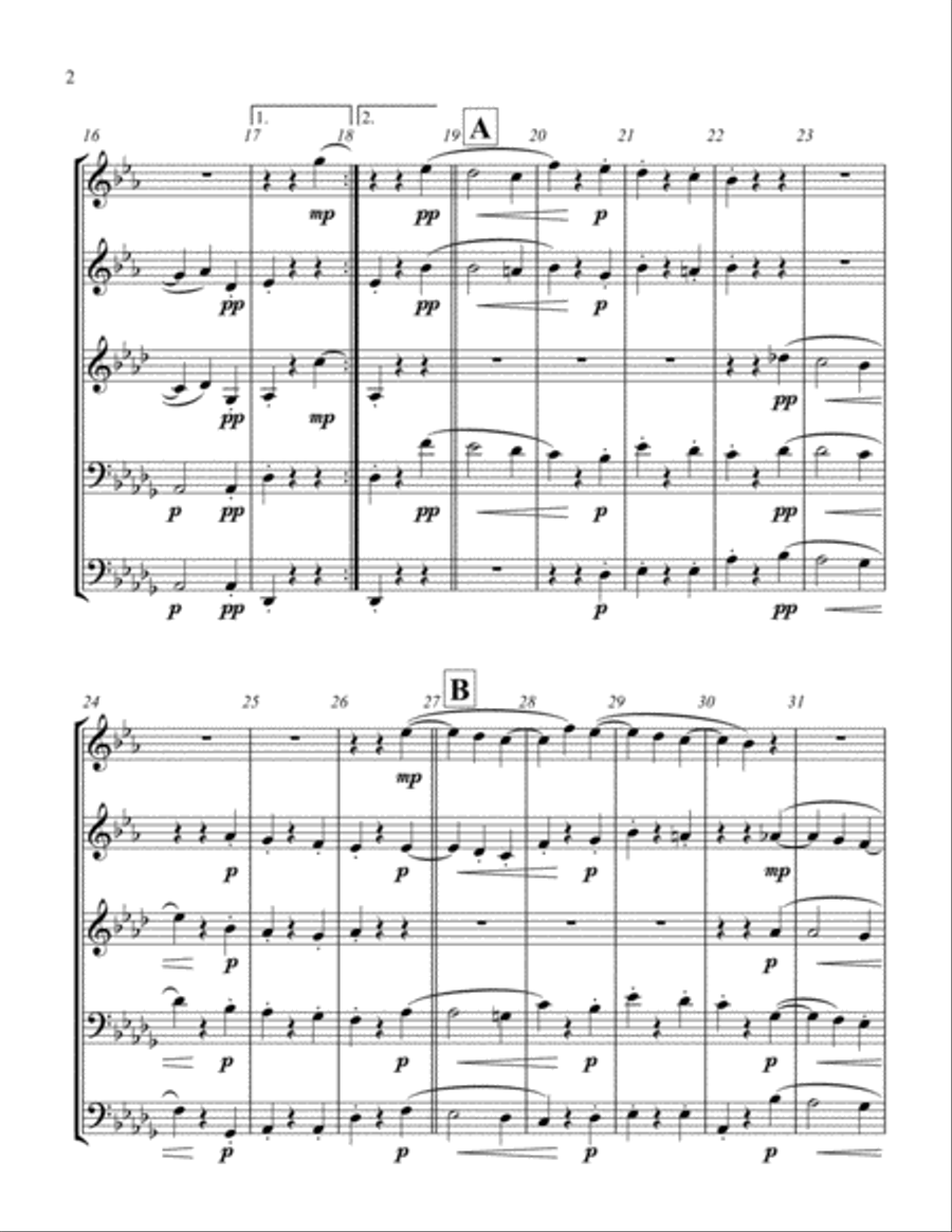 Moonlight Sonata, 2nd Movement in Db Major (original key) for Brass Quintet Brass Quintet scores gallery preview page 2