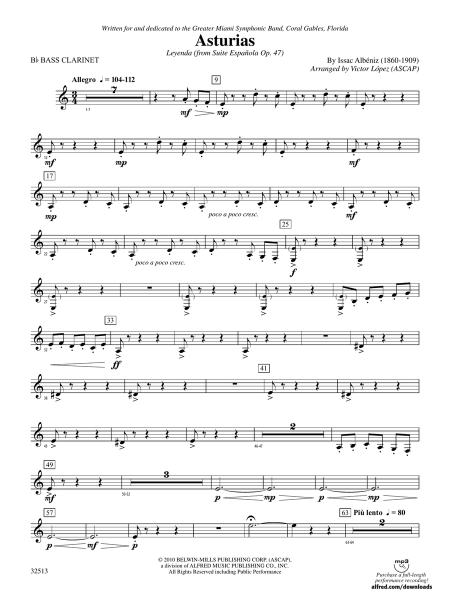 Asturias: B-flat Bass Clarinet