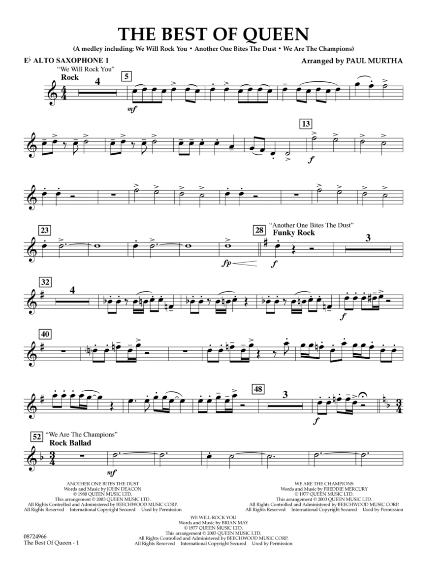 The Best of Queen - Eb Alto Saxophone 1 Alto Saxophone scores gallery preview page 1