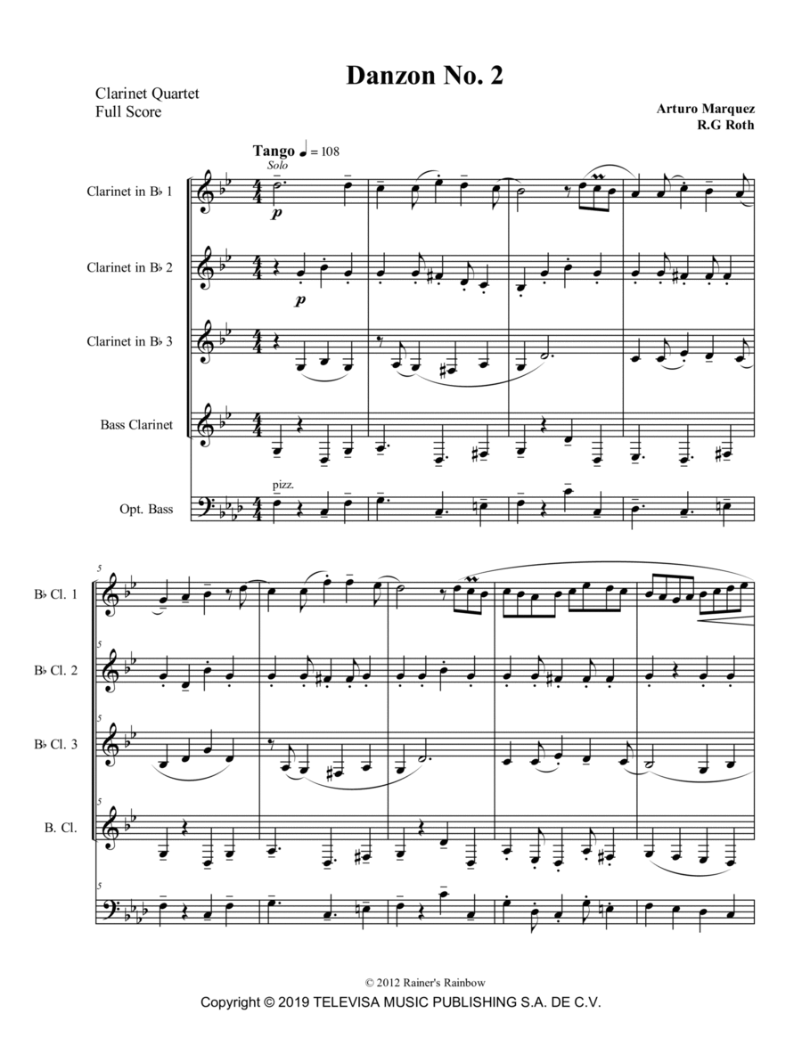 Danzon 2 Clarinet Quartet scores gallery preview page 1