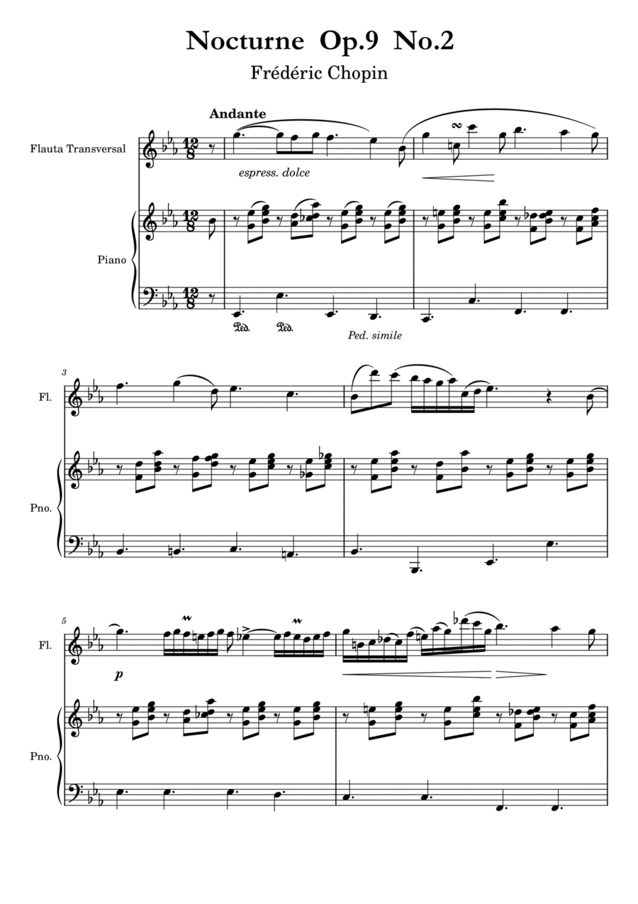 Chopin - Nocturne Op.9 No.2 - Flute and Piano Chopin - Nocturne Op.9 No.2 - Flute and Piano Flute Solo scores gallery preview page 1