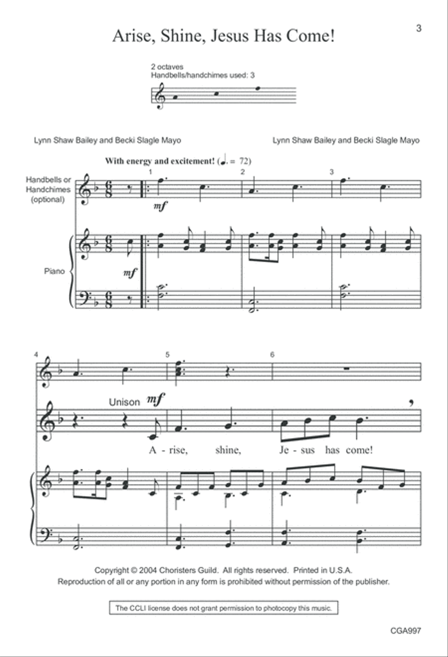 Arise, Shine, Jesus Has Come Unison Choir scores gallery preview page 3