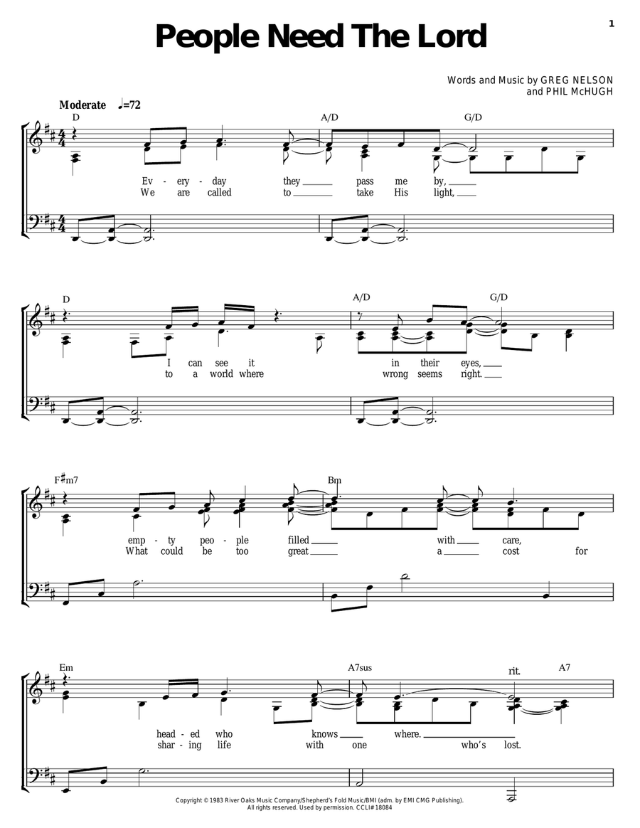 People Need The Lord Piano, Vocal, Guitar scores gallery preview page 1