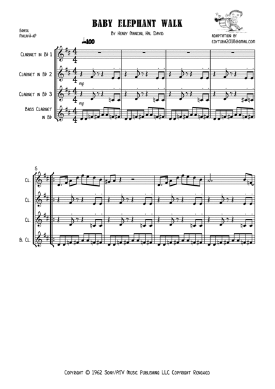Baby Elephant Walk Woodwind Quartet scores gallery preview page 5