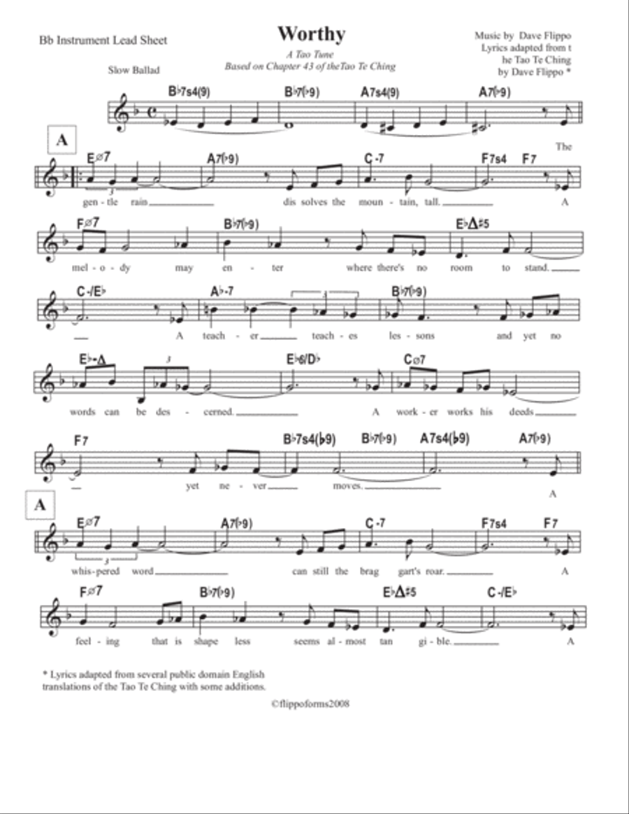 WORTHY - A "Tao Tune" - Lead sheets in C, Bb and Eb image number null