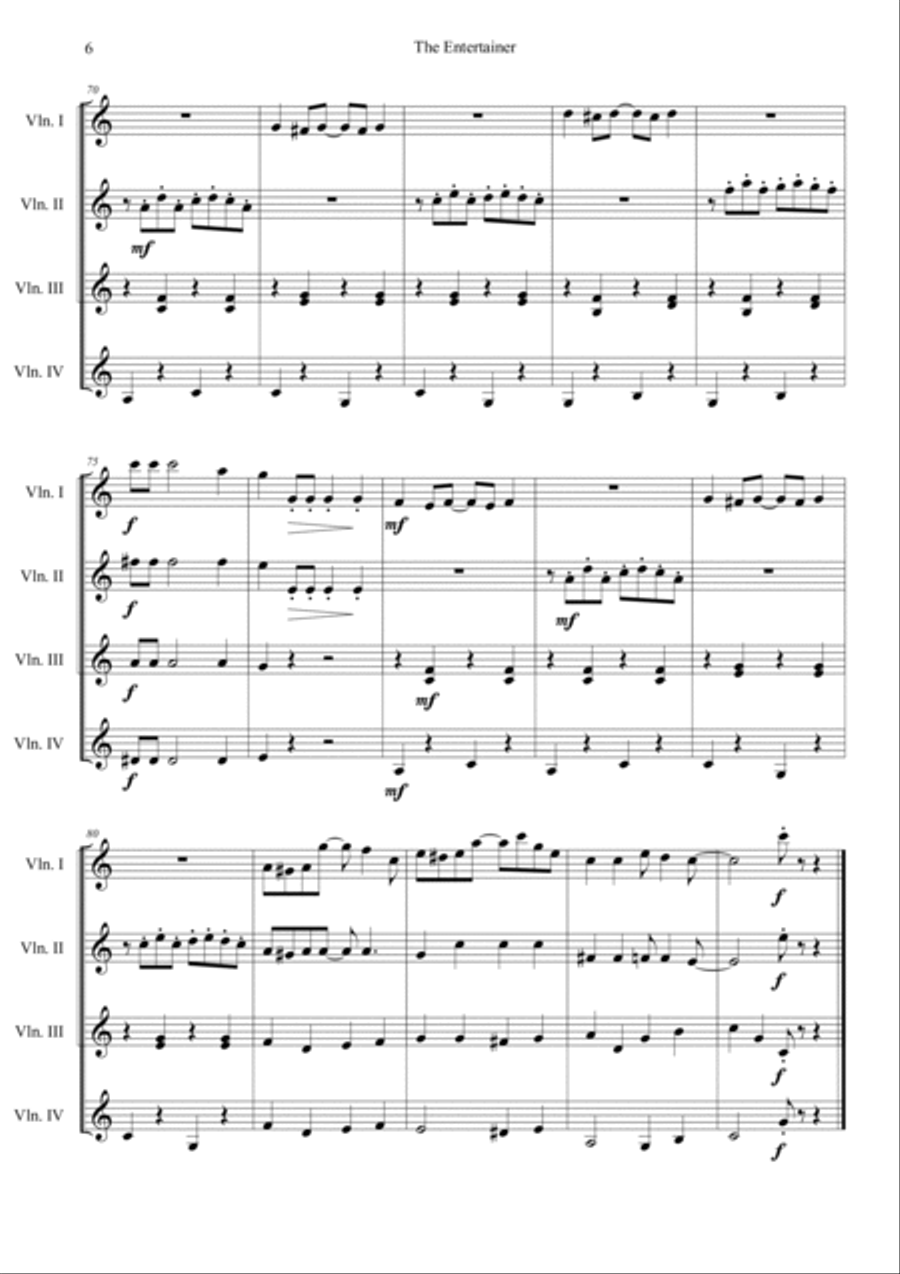 The Entertainer (The Sting OST) Short Version Violin scores gallery preview page 6