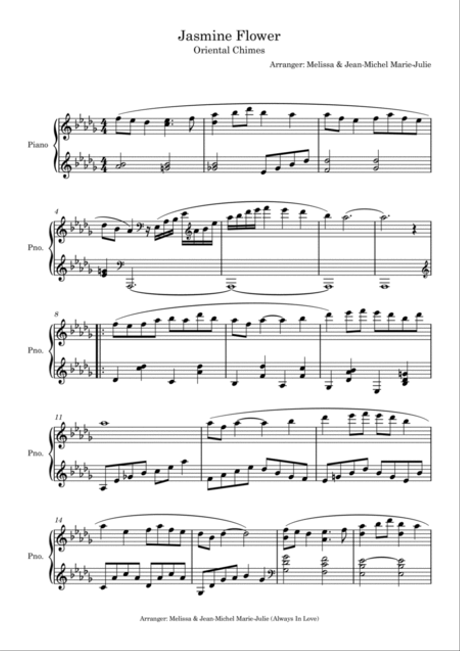 Jasmine Flower (Mo Li Hua - 茉莉花) Piano Solo scores gallery preview page 2