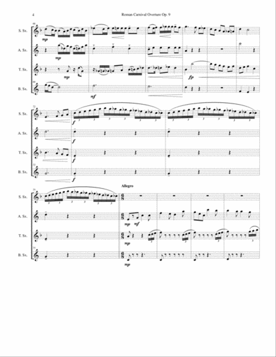Berlioz - Roman Carnival Overture - Saxophone Quartet Saxophone Quartet scores gallery preview page 4