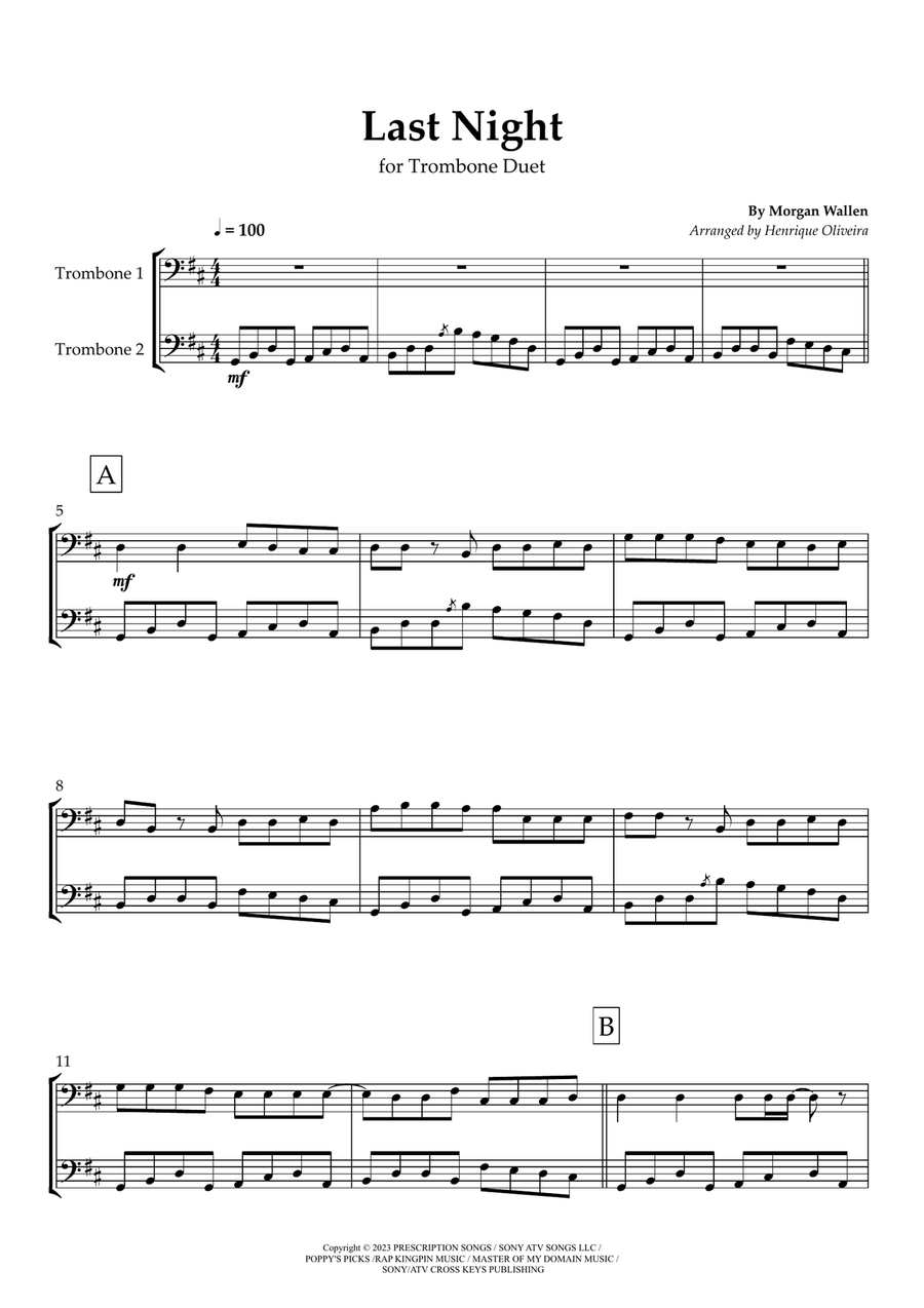 Last Night Last Night Trombone Duet scores gallery preview page 1