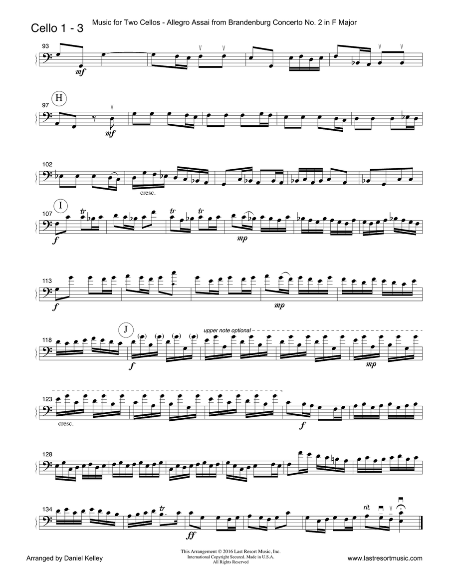 Allegro assai from Brandenburg Concerto #2 in F Major for Cello Duet (Music for Two Cellos) String Orchestra scores gallery preview page 5