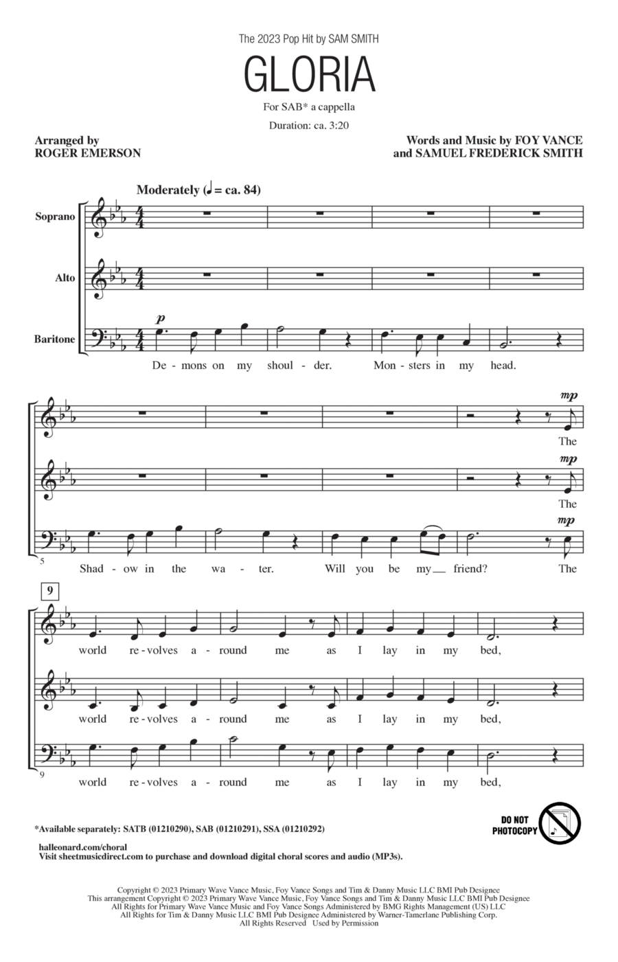 Gloria (arr. Roger Emerson) 3-Part scores gallery preview page 1