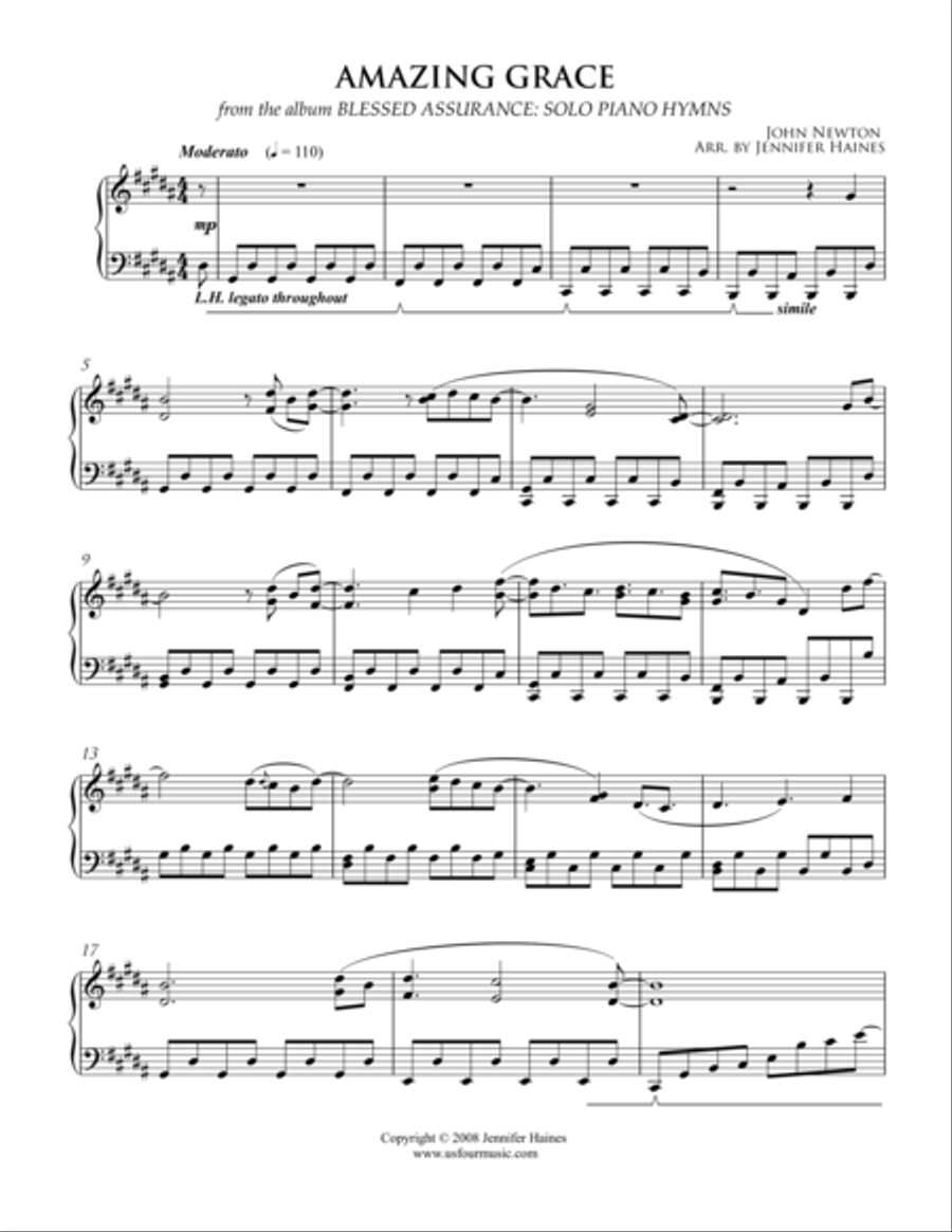 Amazing Grace Piano Solo scores gallery preview page 1