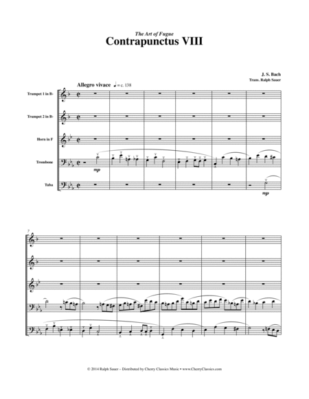 Contrapunctus VIII from "The Art of Fugue" for Brass Quintet