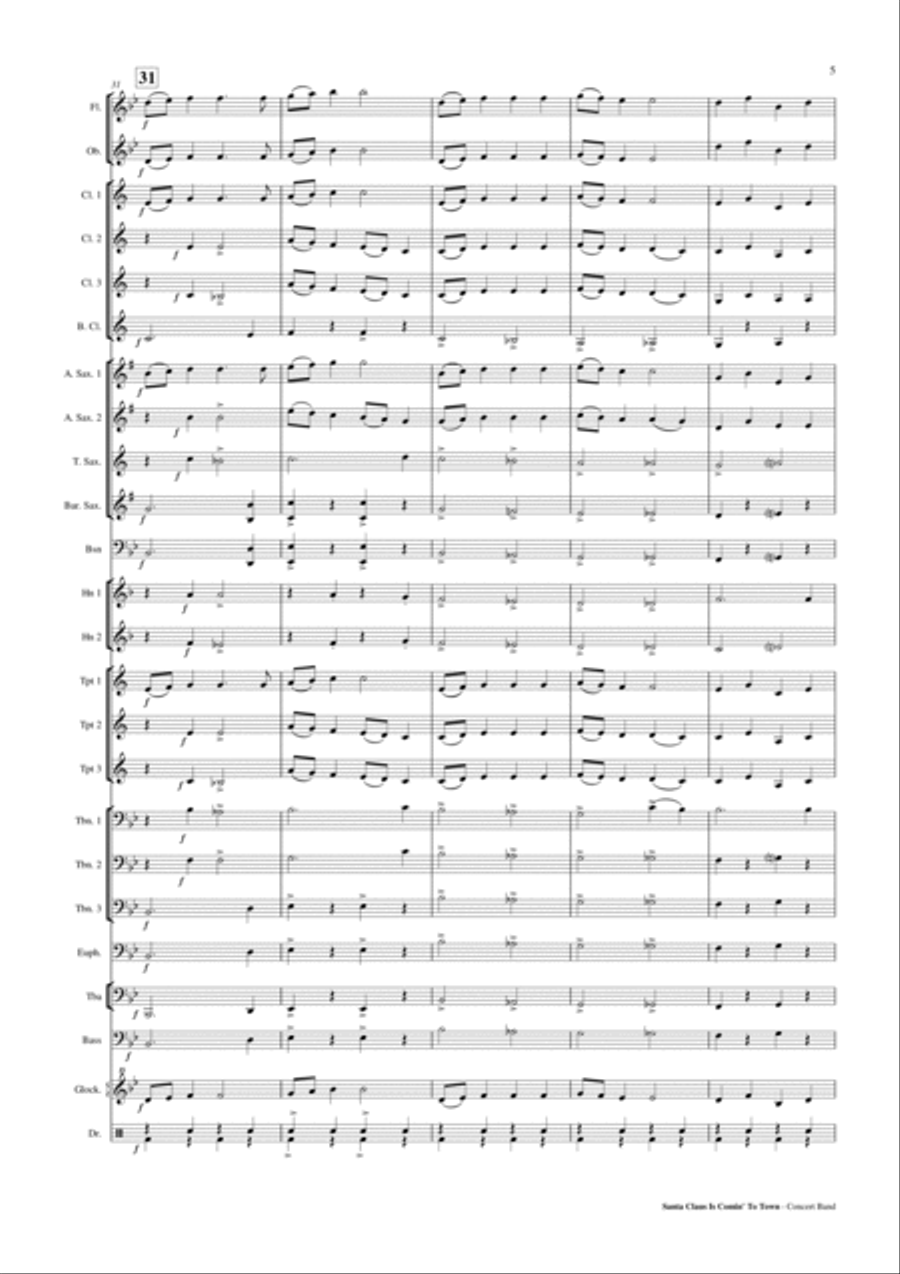 Santa Claus Is Comin' To Town Concert Band scores gallery preview page 6