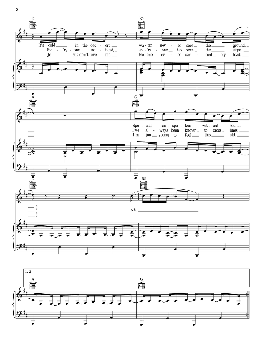 Cold Desert Cold Desert Piano, Vocal, Guitar scores gallery preview page 2
