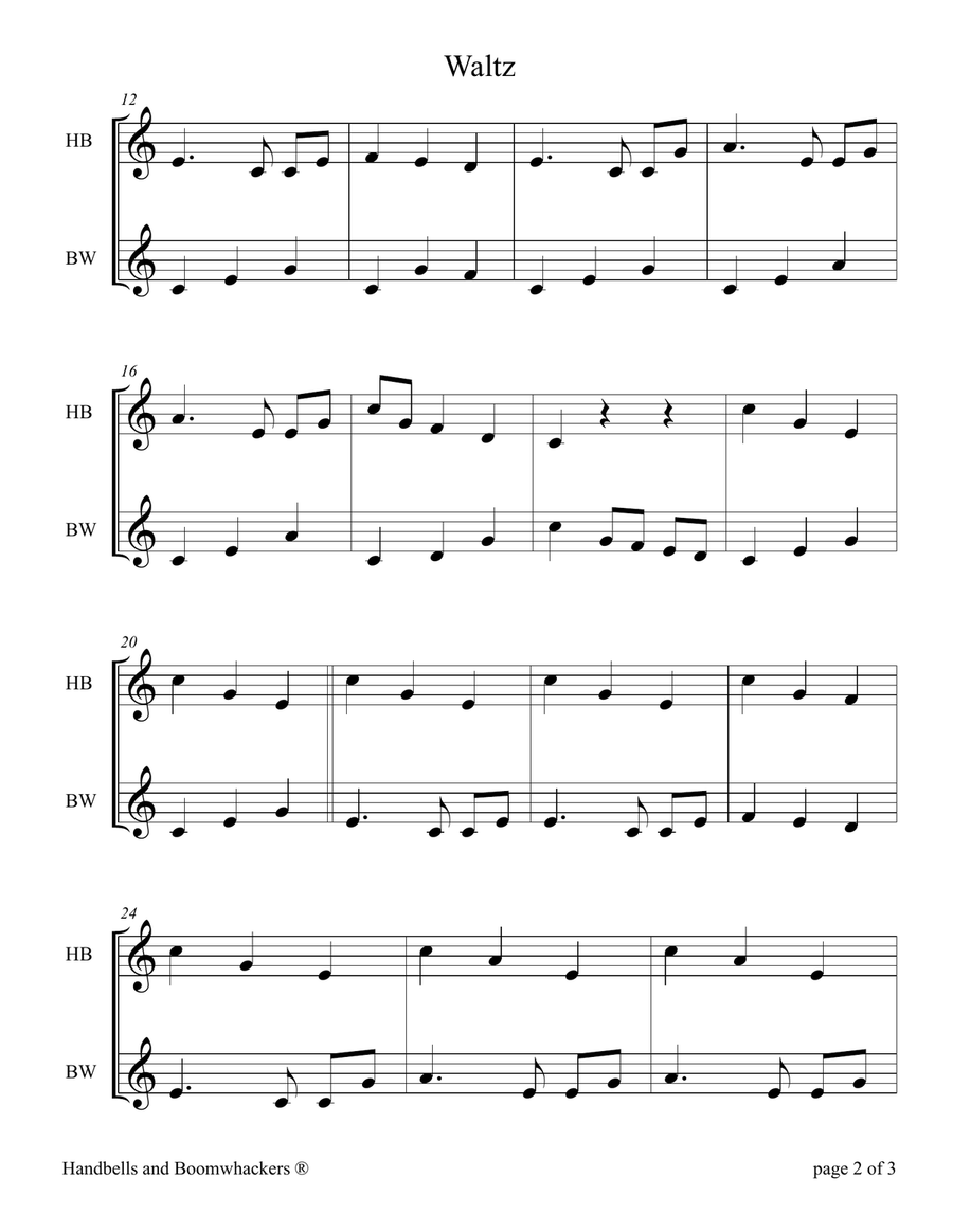 Waltz for 8-note Bells and Boomwhackers® (with Black and White Notes) Handbell Choir scores gallery preview page 5